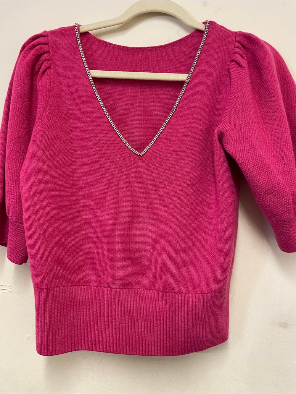 Kate Spade Women's Fuchsia and Black V-Neck Sweater Bundle with Trim | Size: S